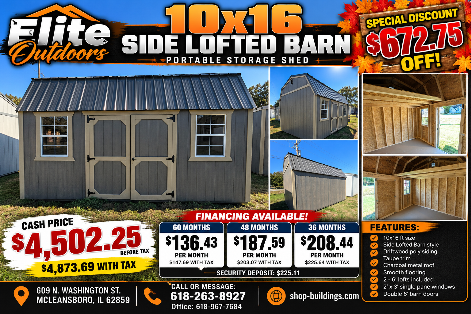 10×16 Side Lofted Barn